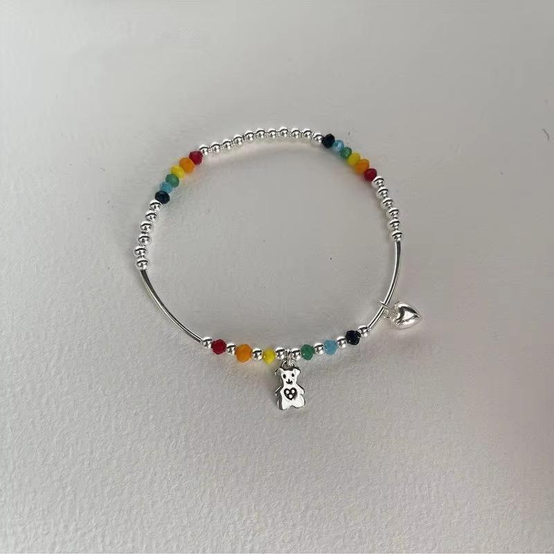 Rainbow Bear Love Beaded Pendants Bracelet for Women Y2K Elegant Trendy Handmade Bead Chain Party Jewelry Gifts