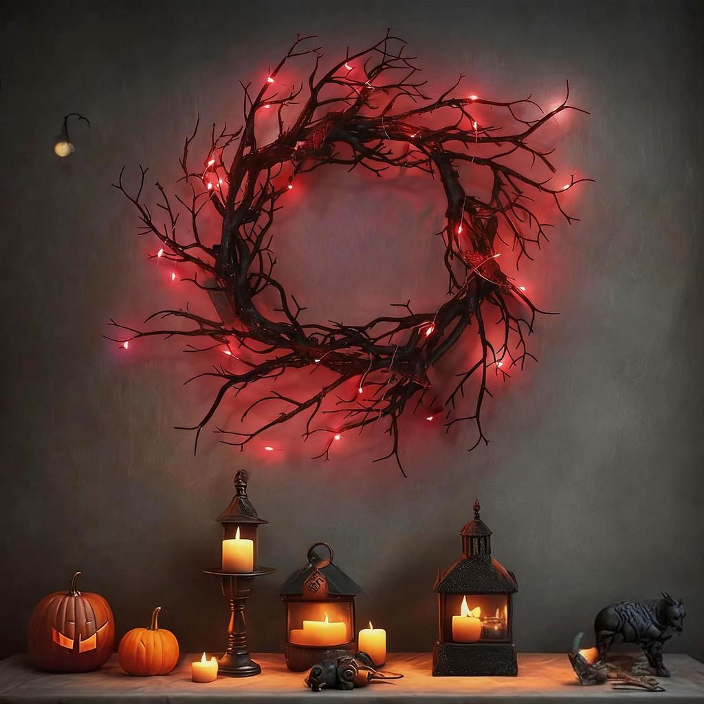 Halloween Dekorere Krans Lysende Tilbehør Pynt Skummel Fest Med Lys Glødende Girlander Til Ytterdør Vegg