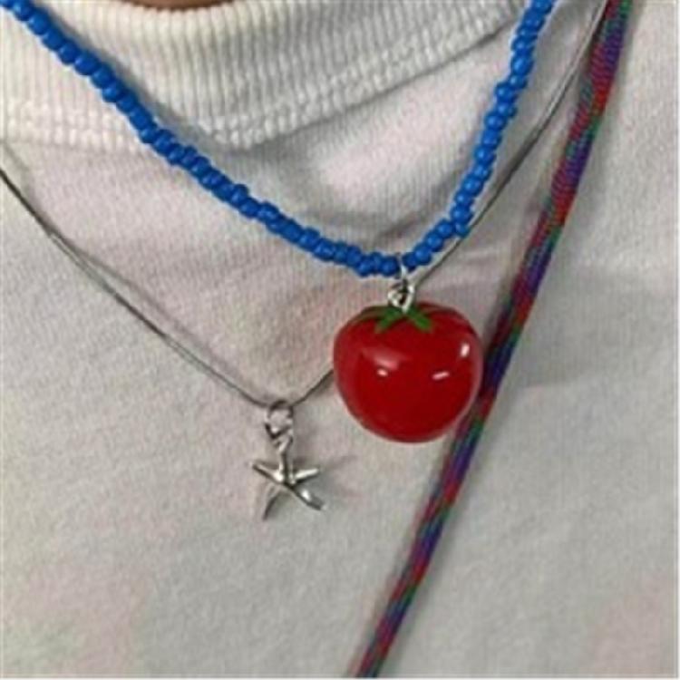 Lightweight Rice Bead Necklace Fruit Pendant Neckchain Adjustable Length Clavicle Chain Accessories for Everyday Use