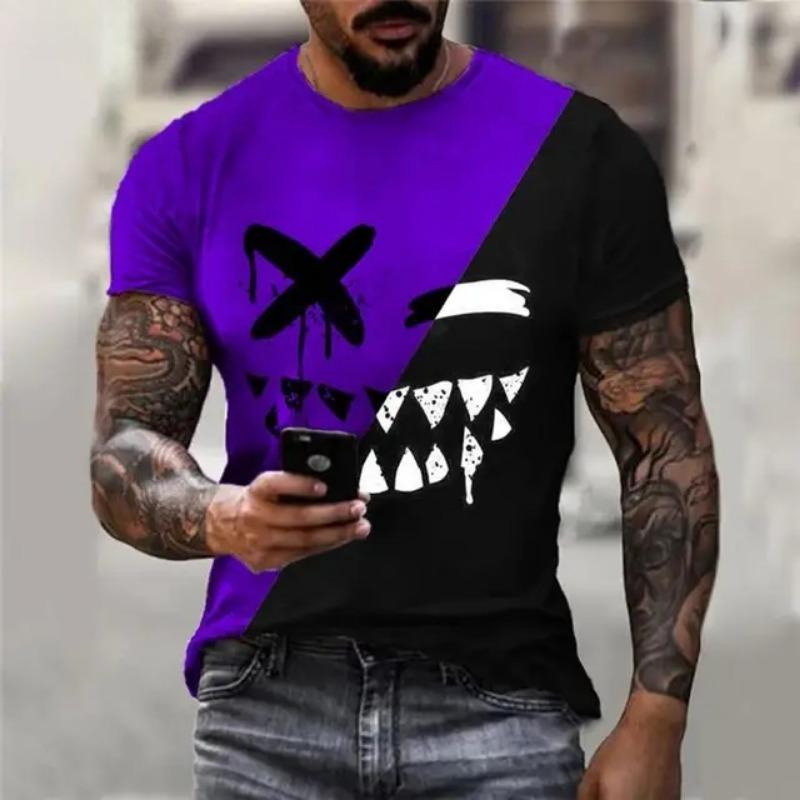 Lustiges lächelndes Gesicht Grafik 3D-Druck Herren T-Shirt Street Trendy Fashion Lässig Sommer O-Ausschnitt Kurzarm Übergroße T-Shirt Oberteile