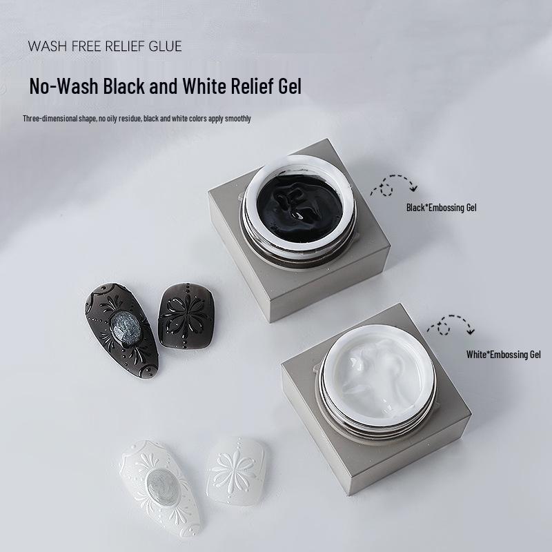SULLMAR Japanese Style 3D Embossed Nail Art Gel: Black & White High Saturation Colors, 5g.
