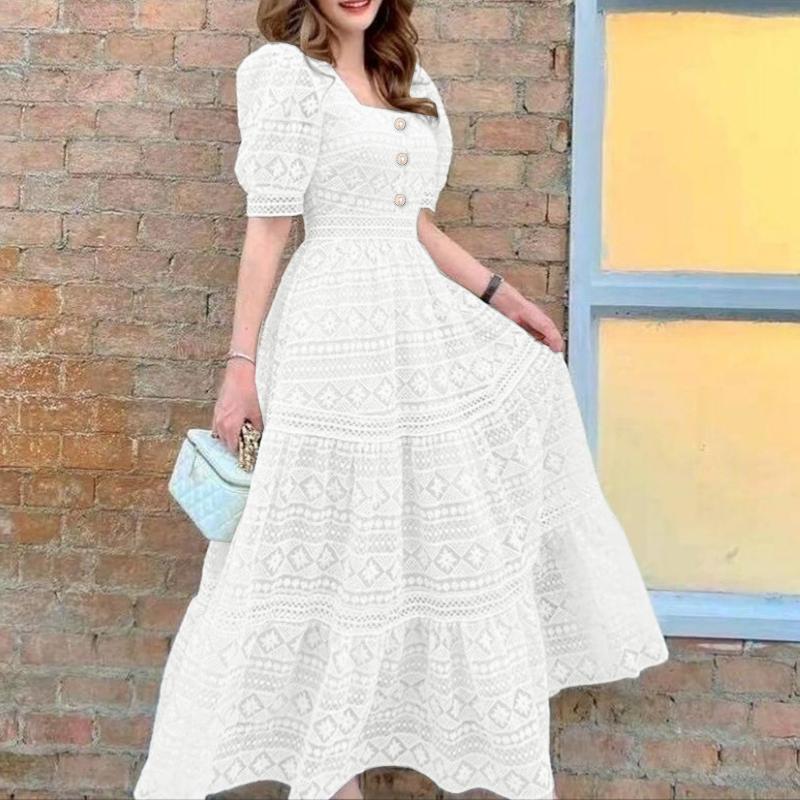 ZANZEA Women Elegant Lace Patchwork Summer Casual Half Sleeve Long Dress