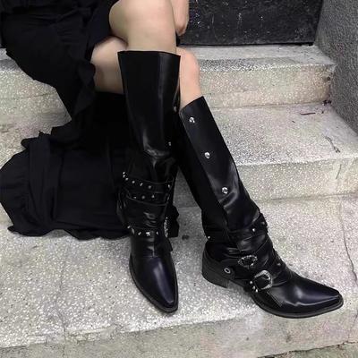 Knight Boots for Women 2025 Spring and Autumn New Item Niche Long Boots Retro Rivet High Top Boots for Women