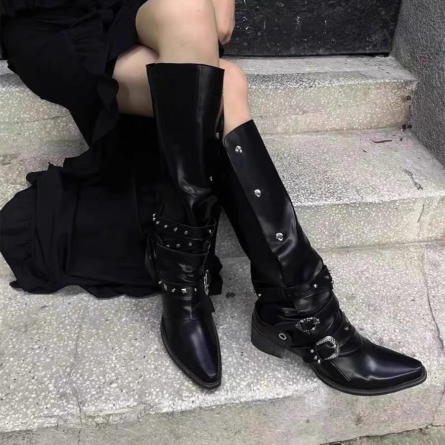 Knight boots for women 2025 Spring and Autumn new item niche long boots retro rivet high top boots for women