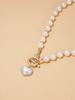 Elegant Faux Pearl Heart Necklace – Minimalist Clavicle Chain With OT Buckle Charm Jewelry, Dainty Valentine's Gift for Women