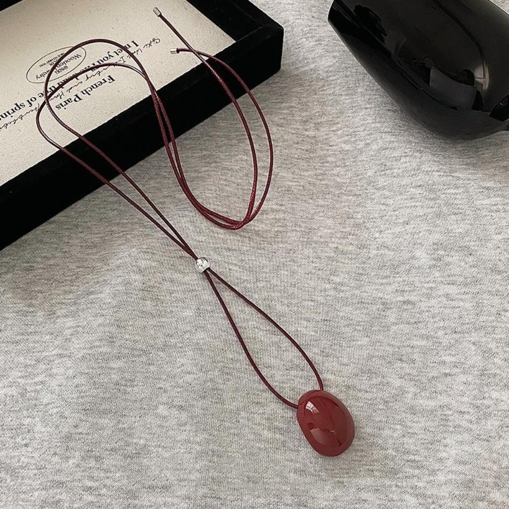 Drawable Black Rope Women Necklace Adjustable Pendant Necklaces New Sweater Chain  Women