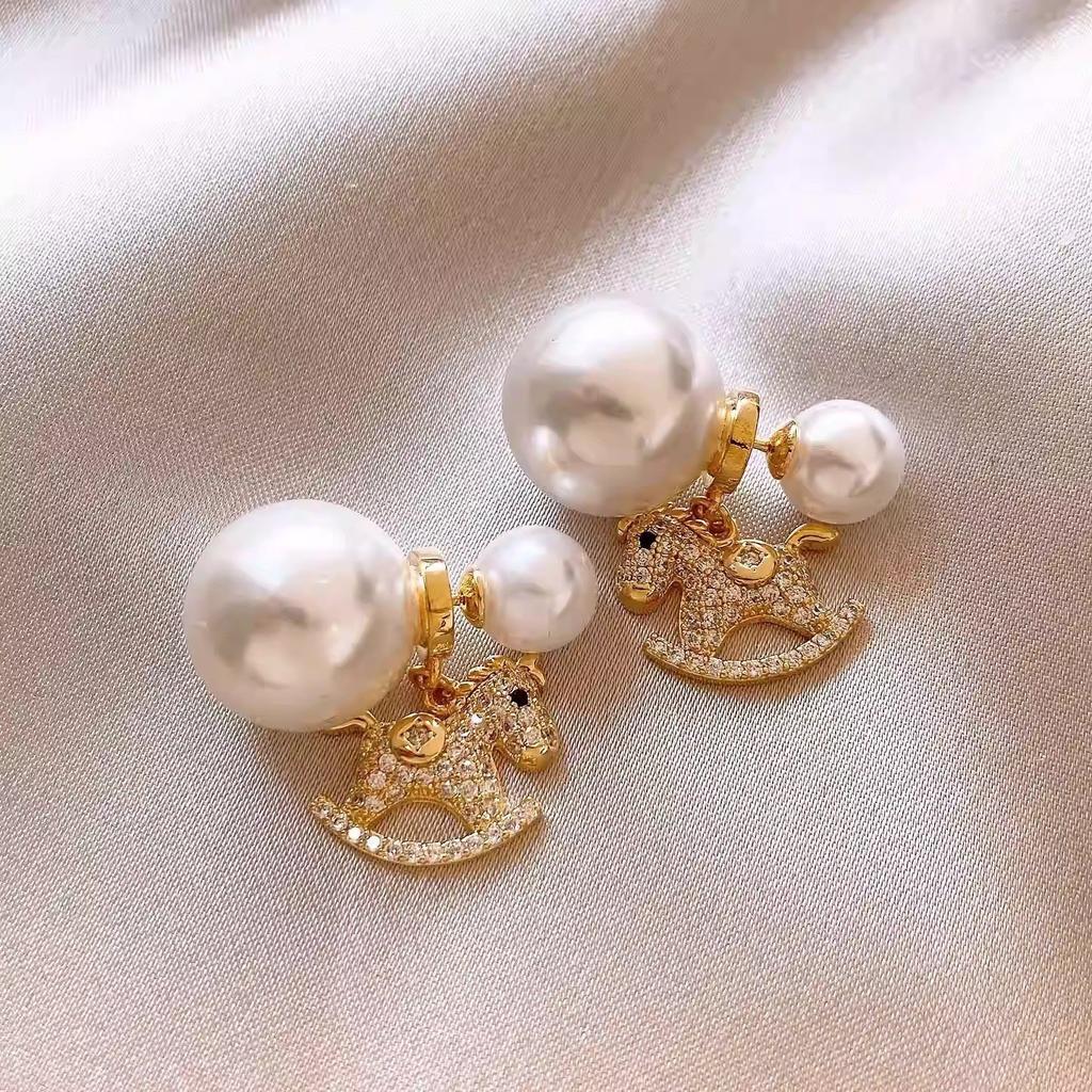 Front and Rear Pearl Pony Natal Earrings Women's New Fashion High Sense Light Luxury Temperament Over Earrings