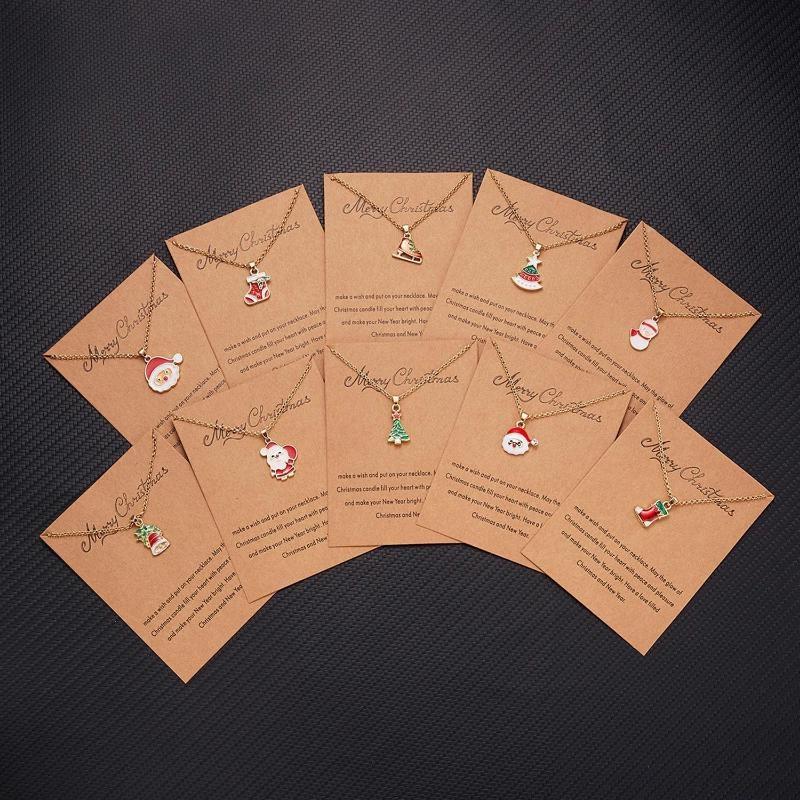 Charm Christmas Necklace for Women Men Merry Christmas Snowman Santa Claus Pendant Link Chain Necklace Xmas Jewelry Gifts