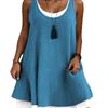 Women's Sleeveless Fake Two-Piece Vest Dress, Casual A-Line Midi Dress, Loose Fit, Color Block Patchwork, U-Neck, Cotton Blend