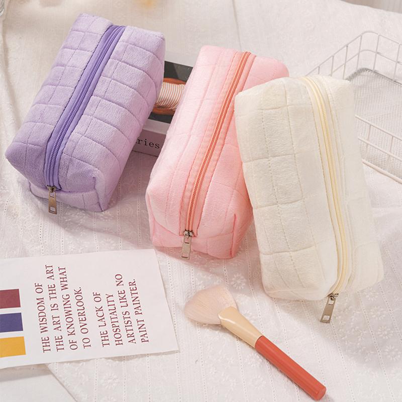 Solid Fur Cosmetic Storage Bag Large Women Zipper Makeup Organizer Handbag Stationery Pencil Case Travel Make Up Toiletry Punch