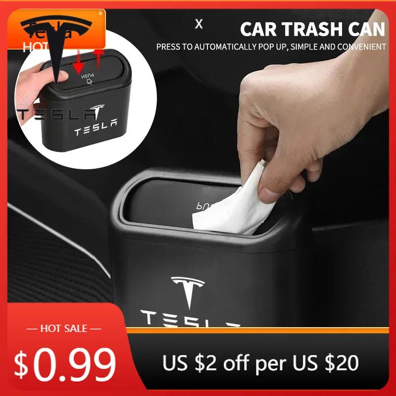 Car Sticker Tesla Car Trash Bin Hanging Vehicle Garbage Can Dust Case Storage Box For Tesla Model 3 Model S Model Y Roadster Spa
