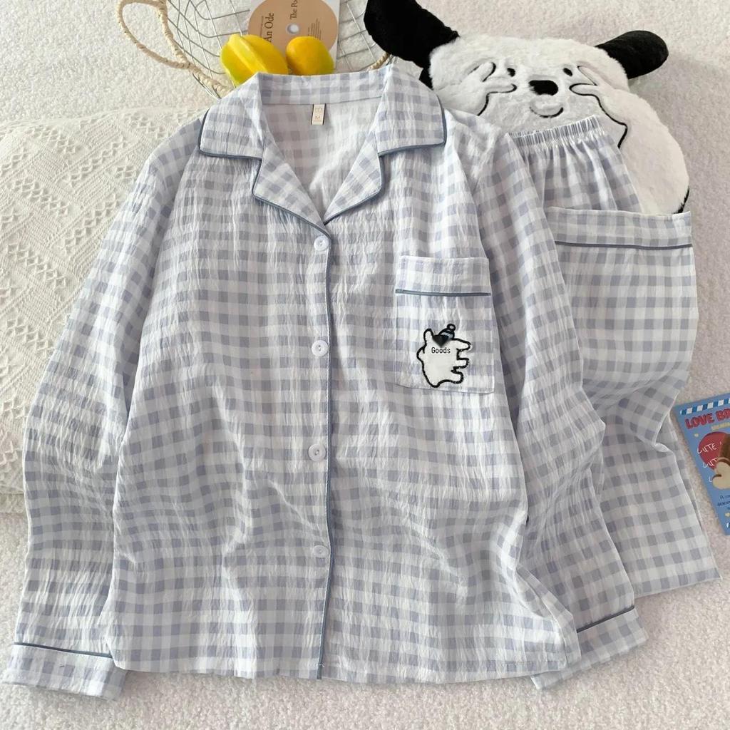 Cloud Cotton Cartoon Pajama Set: Long Sleeve Cardigan and Pants for Women