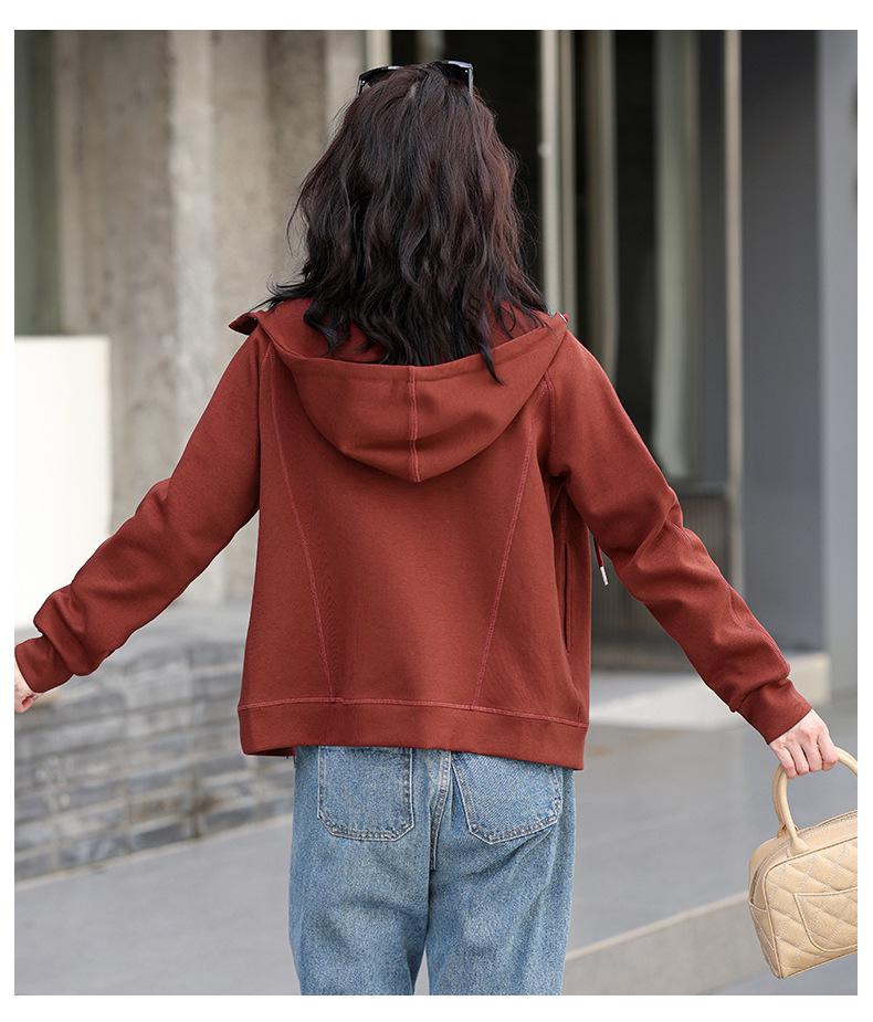 Grauer Damen-Cardigan-Hoodie mit doppeltem Reißverschluss, schwere Qualität - Sportlicher koreanischer Stil, Langarm, Frühjahr/Herbst Kollektion 2025.