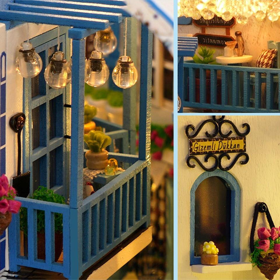 DIY Book Nook Kit 3D Wooden Puzzle Bookshelf Decor Miniature House with LED Light