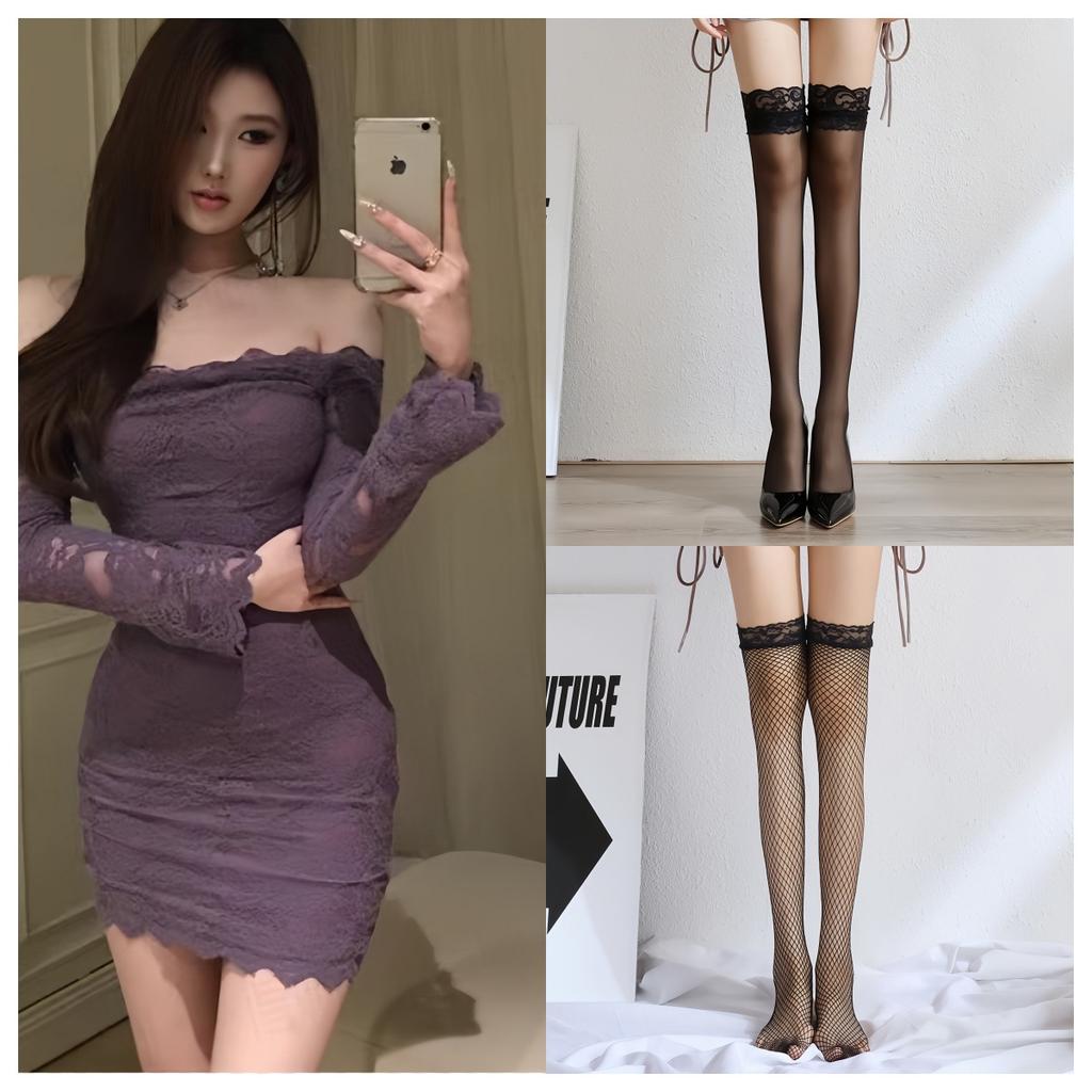 2024 Spring Women Off Shoulder Long Sleeve Lace Bodycon Mini Dress Sexy Slim Pencil Club Night Out Dress Plus Size S-L