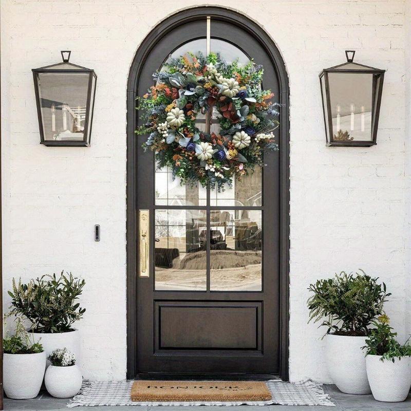 Hydrangea White Pumpkins Ranunculus Wreath for Front Door Hanging Ornament Thanksgiving Fall Home Decor Garland 3styles Option