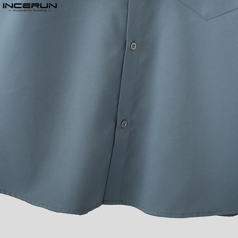 INCERUN Herren Kurzarm Einfarbig Fake Zweiteilige Freizeithemden Tops