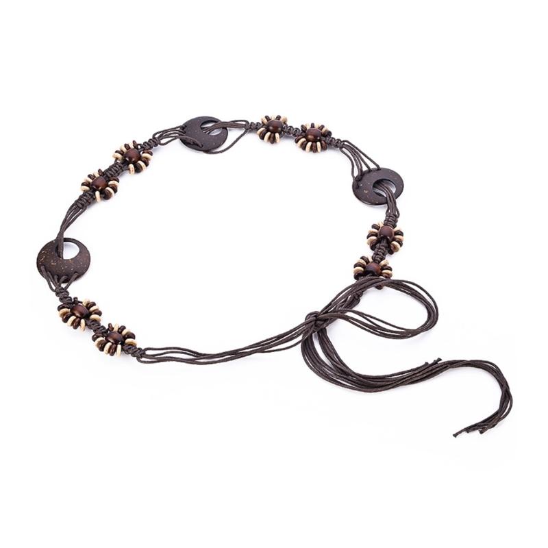 

Women Braided Waist Belt Vintage Thin Bohemian Belts with Beads Decors Decorative Cool Girls Dress Shirt Waist Belt 1