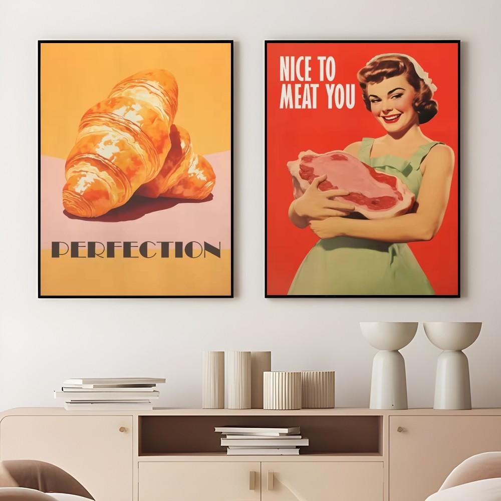 Food Croissant Pasta Meat Restaurant Poster Sticky Wall Art Printing Waterproof Home Living Bed Room Bar Aesthetic Decor
