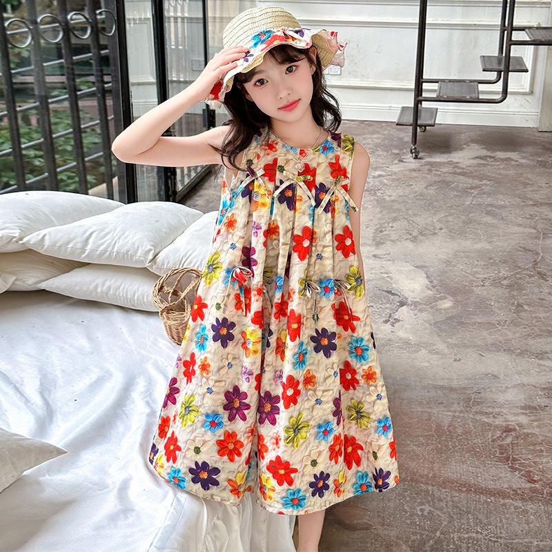 Girls' Trendy Korean-Style Summer Print Dress 2025 - Lightweight Sleeveless for Kids