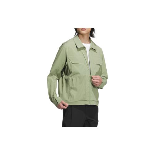 adidas Men's Casual Solid Color Long-Sleeve Jacket with Zipper Design - Green