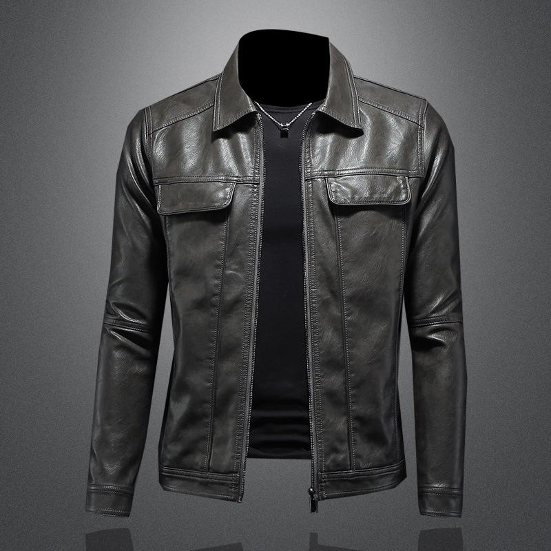 Men's Slim Fit Lapel Motorcycle Leather Jacket - Autumn/Winter 7965