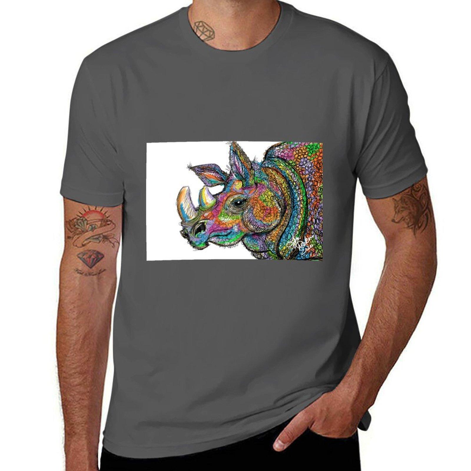 

rainbow rhino T-Shirt cotton t shirts man 100% printed t shirts for man T-Shirt 4XL