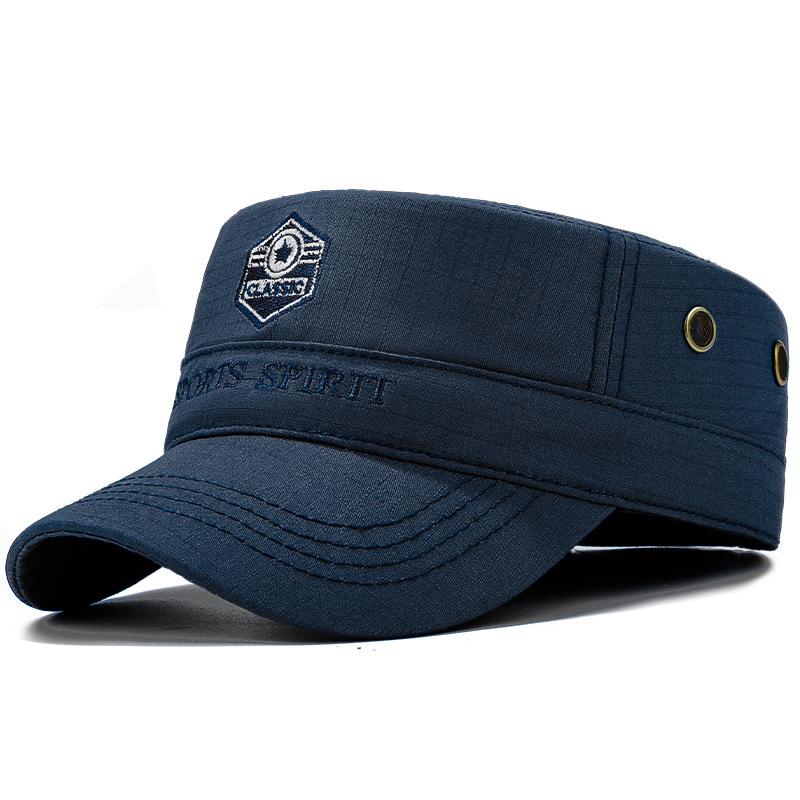 

Summer Flat Top Hat Men s Hat Middle-Aged and Elderly Breathable Cap British Style Sunshade Hat темно-синий
