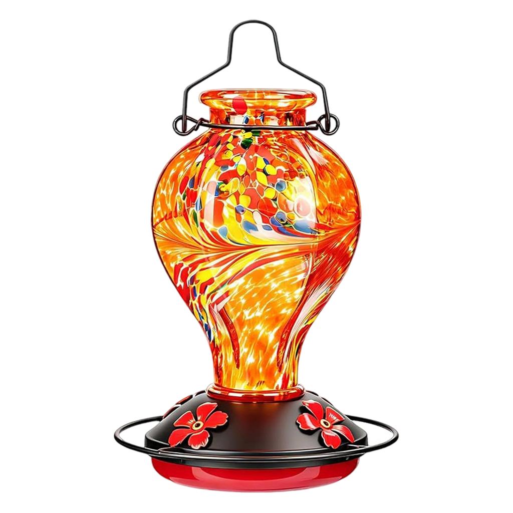 Glass Feeder with Colorful Painted Design - Outdoor Decorative Bird Feeder for Garden and Yard