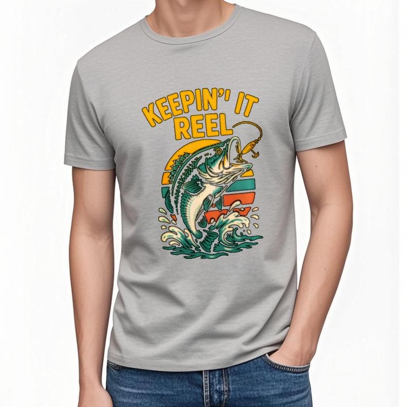 Solid Color For Unisex O Neck Tshirt Unisex Keepin It Reel Fishing Design Anime For Him Tops Quick Dry Shirt Crew Neck Tshirt