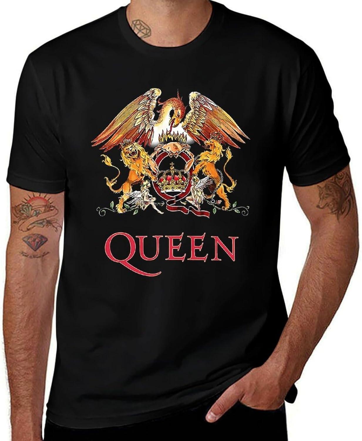 

Vintage Rock Band Logo Print T-Shirt, Classic Crest Design Breathable Cotton Tee for Music Fans, Men & Women XXXXXL чорний