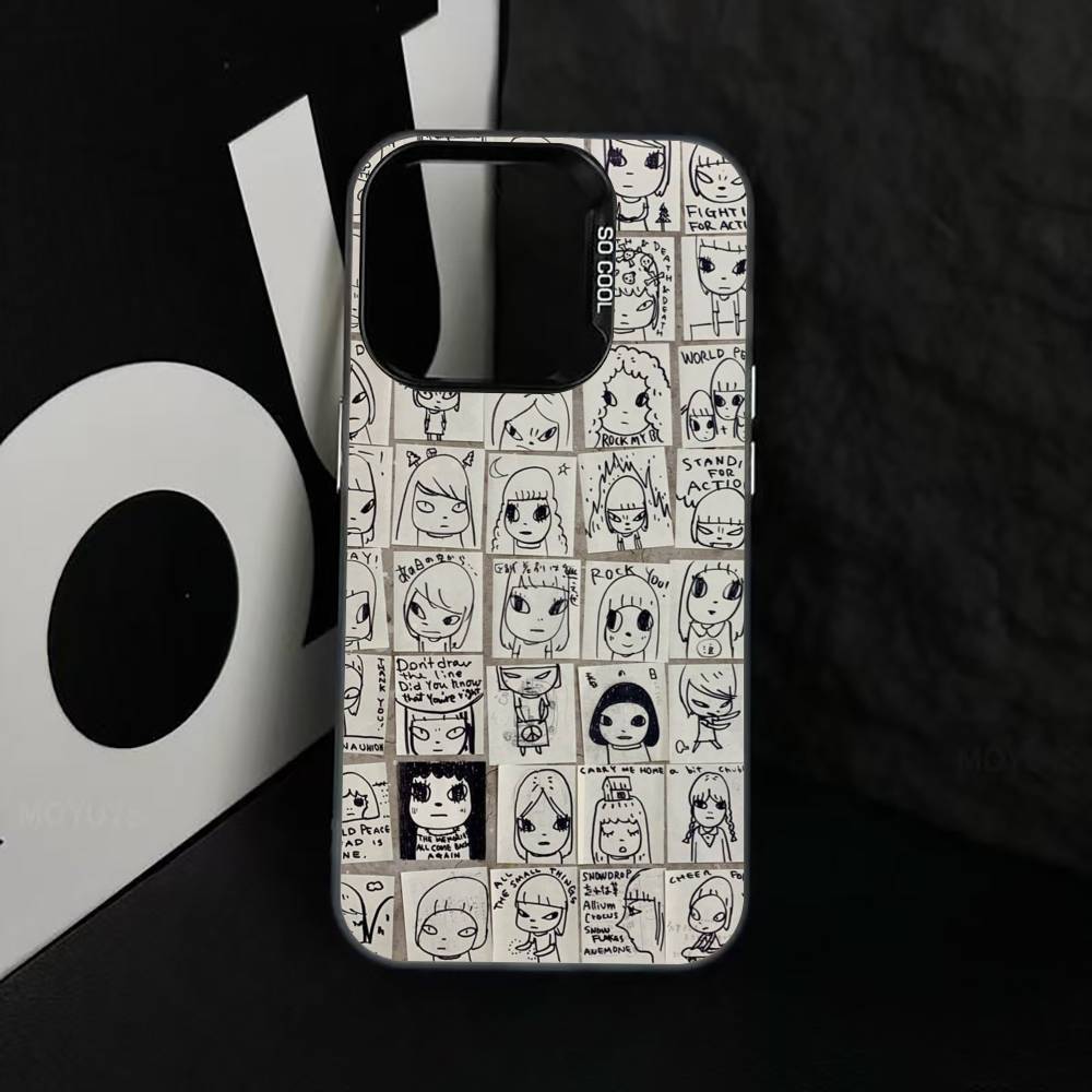 Art of Japan Y-Yoshitomo Nara Phone Case For iPhone 17,16,15,14,13,12,11 Plus,Pro Max,XS,Colored Silver Plated Inside Cover
