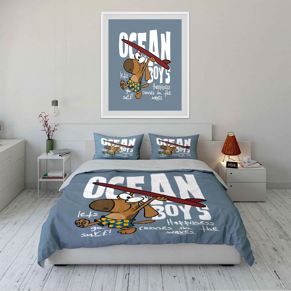 Ocean Boys Surfing Dog Bedding Duvet Cover Set Duvet Cover Pillowcases (1*Duvet Cover 2*Pillowcases, without duvet insert)