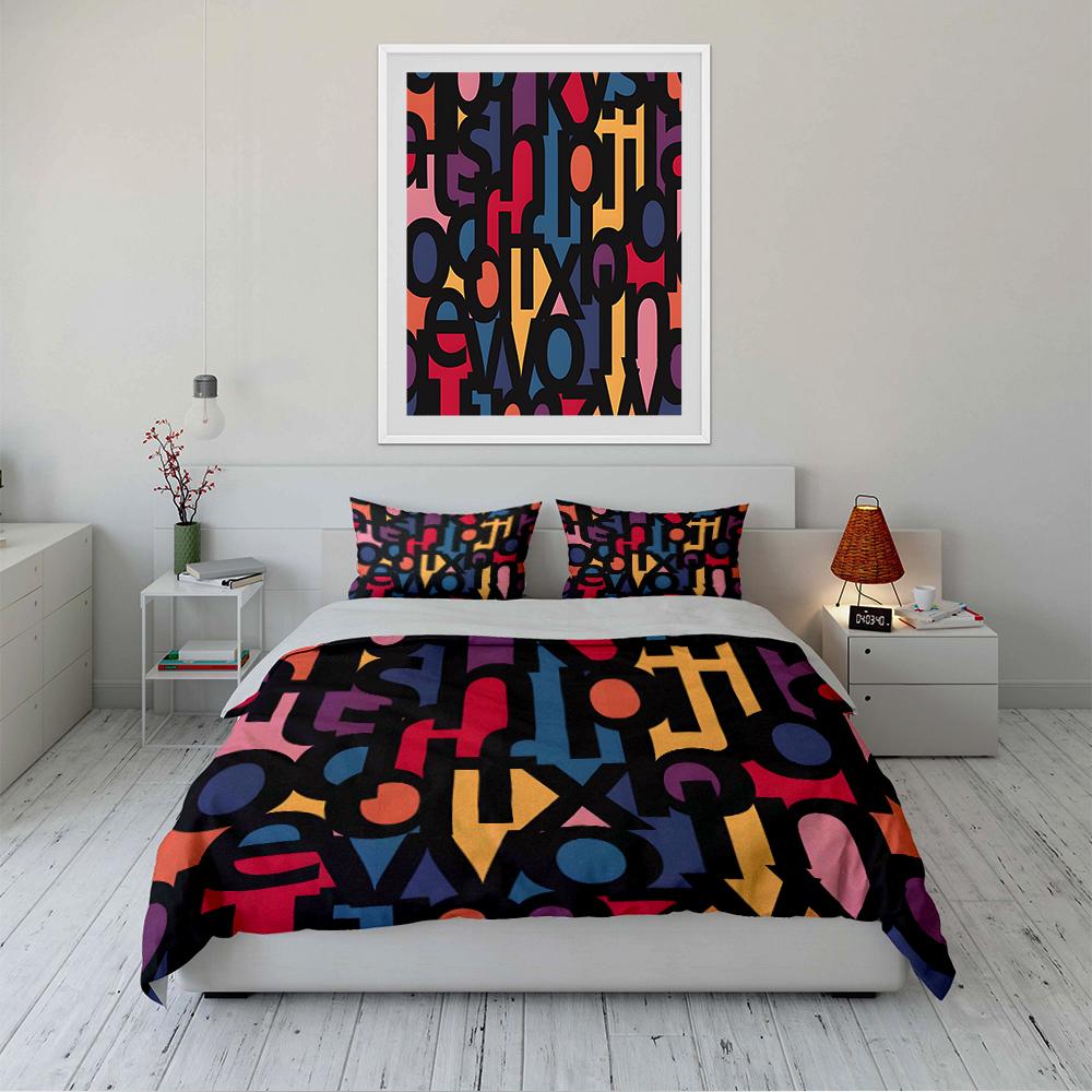 Colorful Alphabet Pattern Bedding Set Bedding set (1 duvet cover, 2 pillowcases, duvet not included)