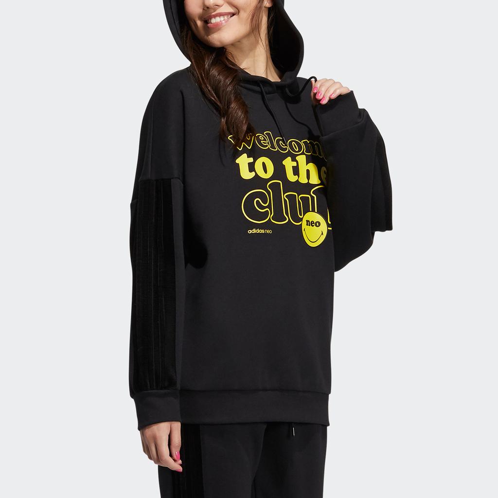 adidas Neo X Smiley Collaboration Smiley Hoodie Letter Print Sports Pullover Women Hoodies Black H45539