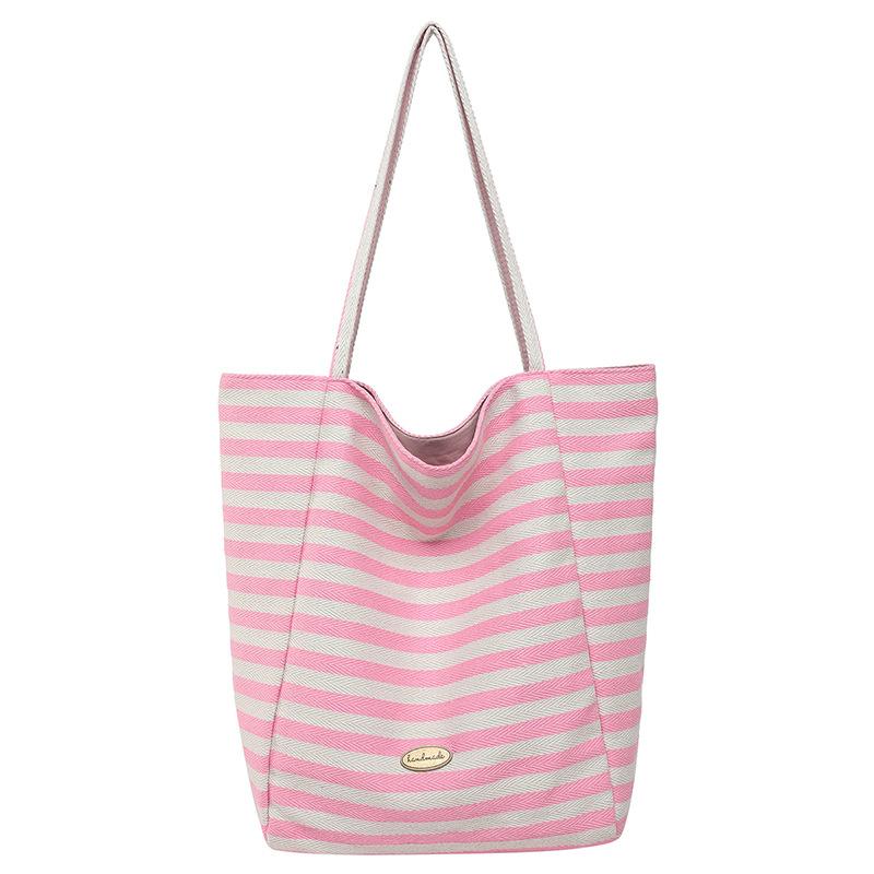 Artistic Style Casual Striped Tote Bag, Sweet Double-sided Single-shoulder Bag for Women