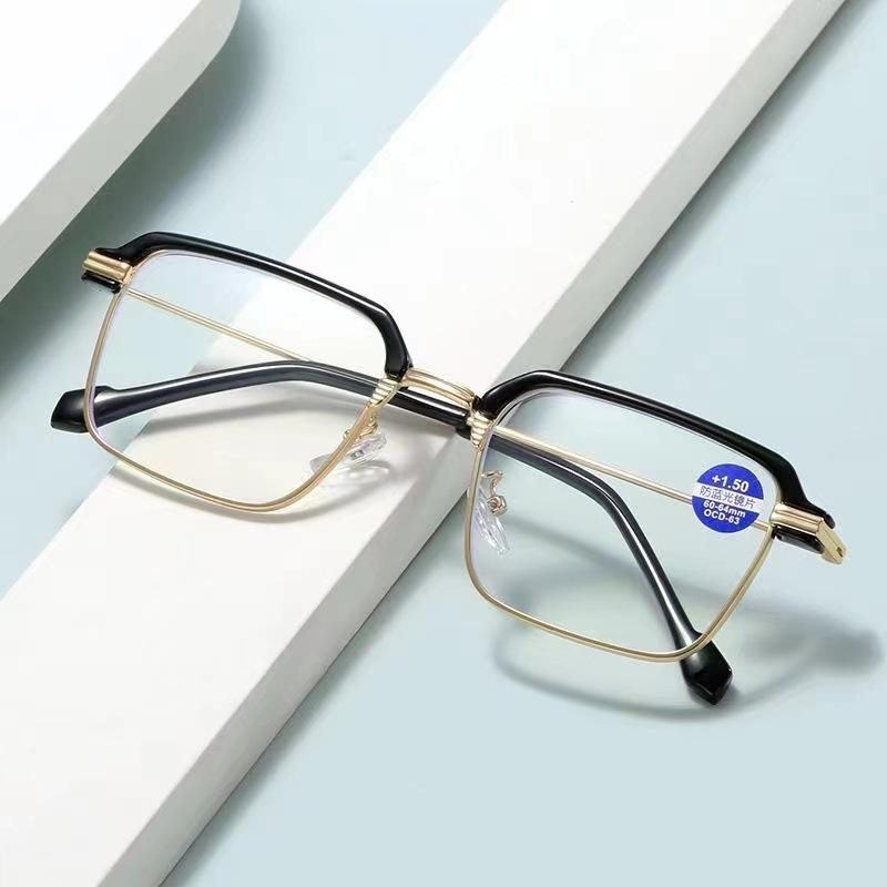 New Fashion Metal Frame Mens Reading Glasses Retro Neutral Half Frame Anti Blue Light Glasses 0 To -4 0 High Quality