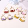 1 Pair Drop Earrings Round Circle Temperament Shiny Rhinestone Inlaid Faux Pearl Decorative Gifts Women Cute Flower Pendant Stud Earrings Jewelry for