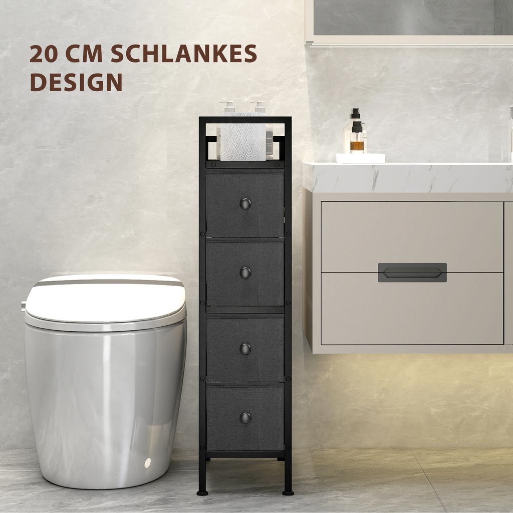 4 Drawer Fabric Dresser Chest of Drawers, Slim Storage Cabinet with Steel Frame for Small Spaces, Bedroom, Black