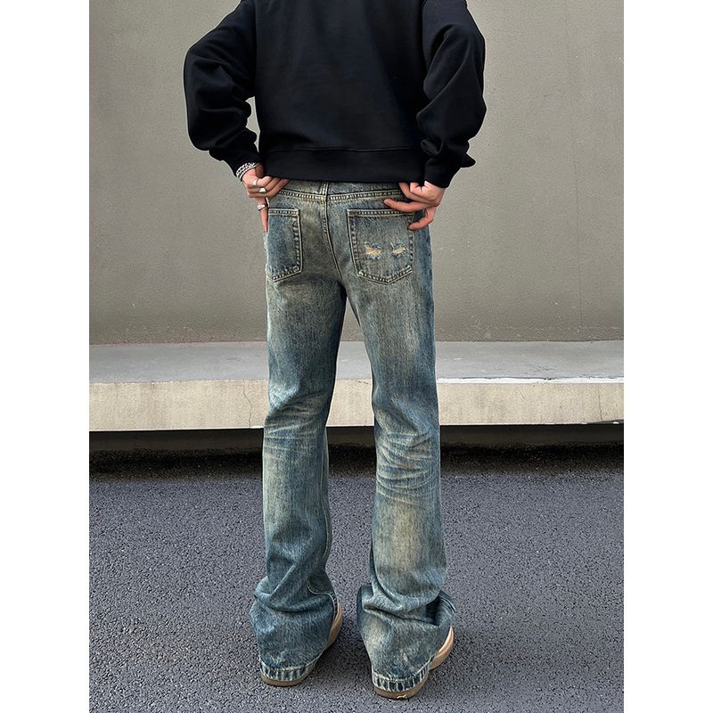 Blaexit American High Street Cleanfit Jeans Washed Blue Straight-Leg Slightly Flared Slim-Fit Vibe Pants Trendy
