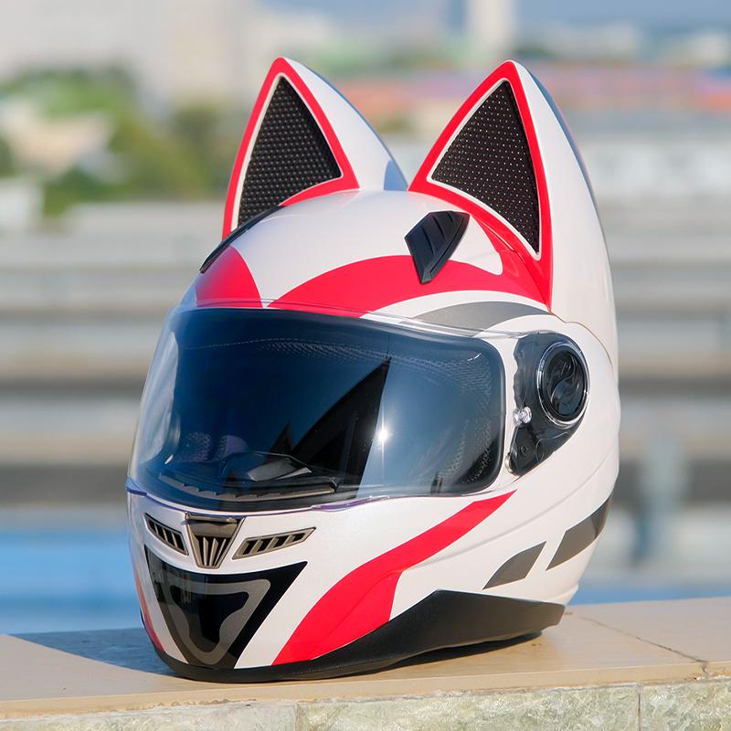 Motocross Men Helmet Women Lovely Motorcycle Helmet Original White Red Cat Helmet Casque DOT Approved Full Face Safety Helmet