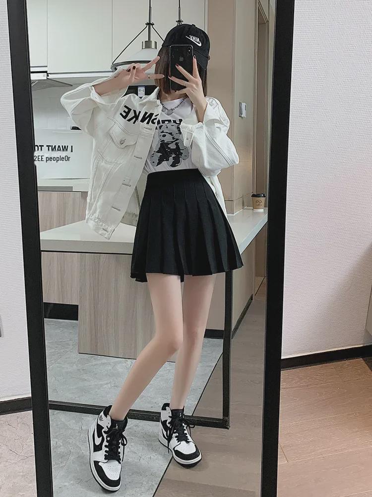 High Waist Gray A-Line Pleated Skirt for Women - Elastic, Slimming, and Lengthened for Year-Round Style