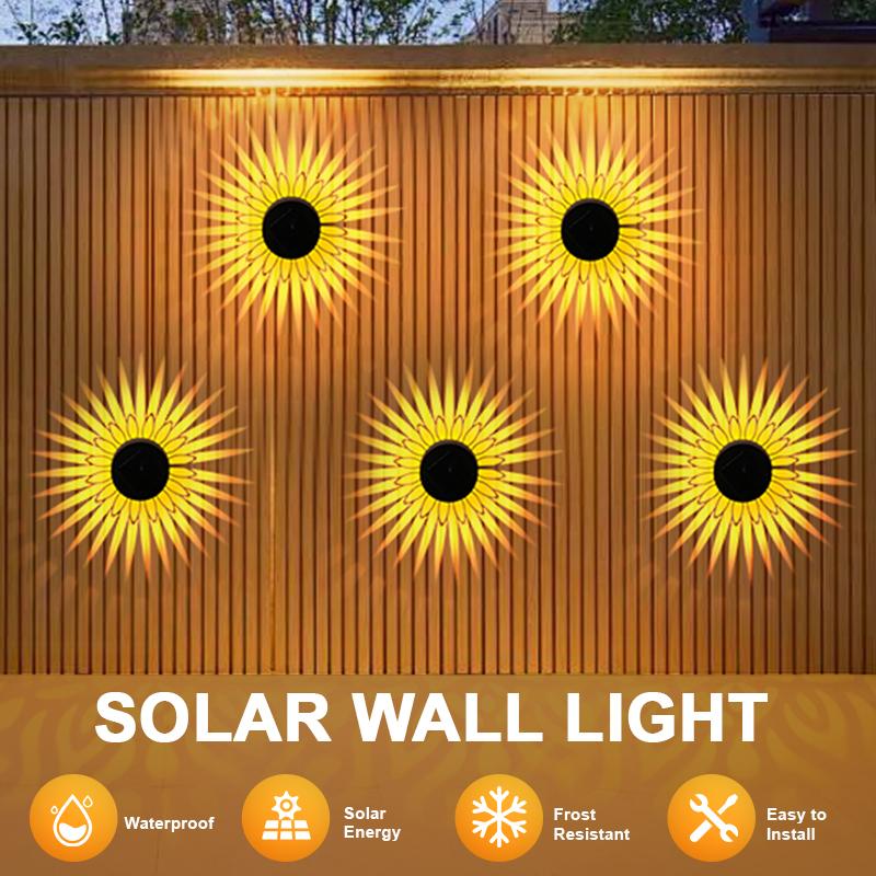 2Pcs Solar Fence Lights Metal Solar Powered Outdoor Wall Deck Step Lights Mandala Theme Waterproof Fence Light for Garden Decor