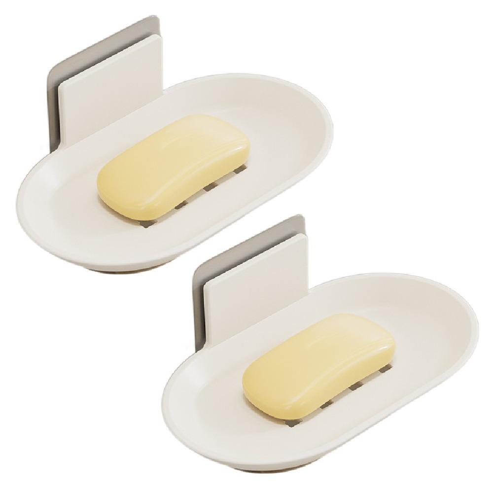 2Pcs Aluminum Wall-mounted Soap Dish Punch-Free Soap Storage Tray Soap Drain Box  Household