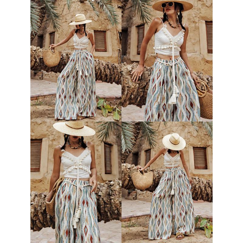2025 Retro Ethnic High-Waist Wide-Leg Pants