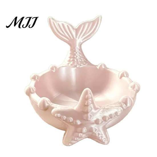 Handmade Style Trinket Dish 3D Printed Mermaid Tail Dish, Ocean Theme Jewelry Tray, Decorative Storage Plate Ring Earring Holder for Vanity