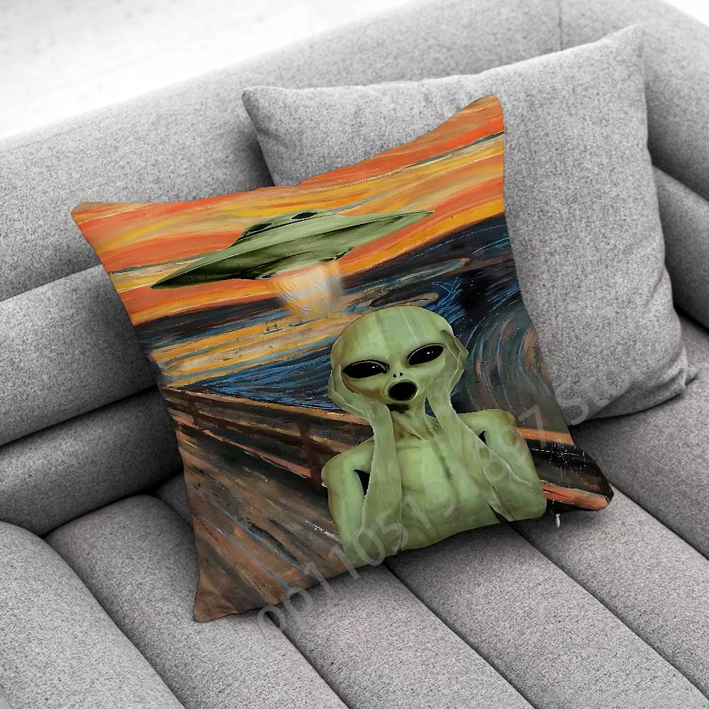 Funny Space UFO Alien Thing Throw Pillow Case For 55x55cm 30x30cm 50x50cm 45x45cm 40x40cm Square Chair Pillowcase Case