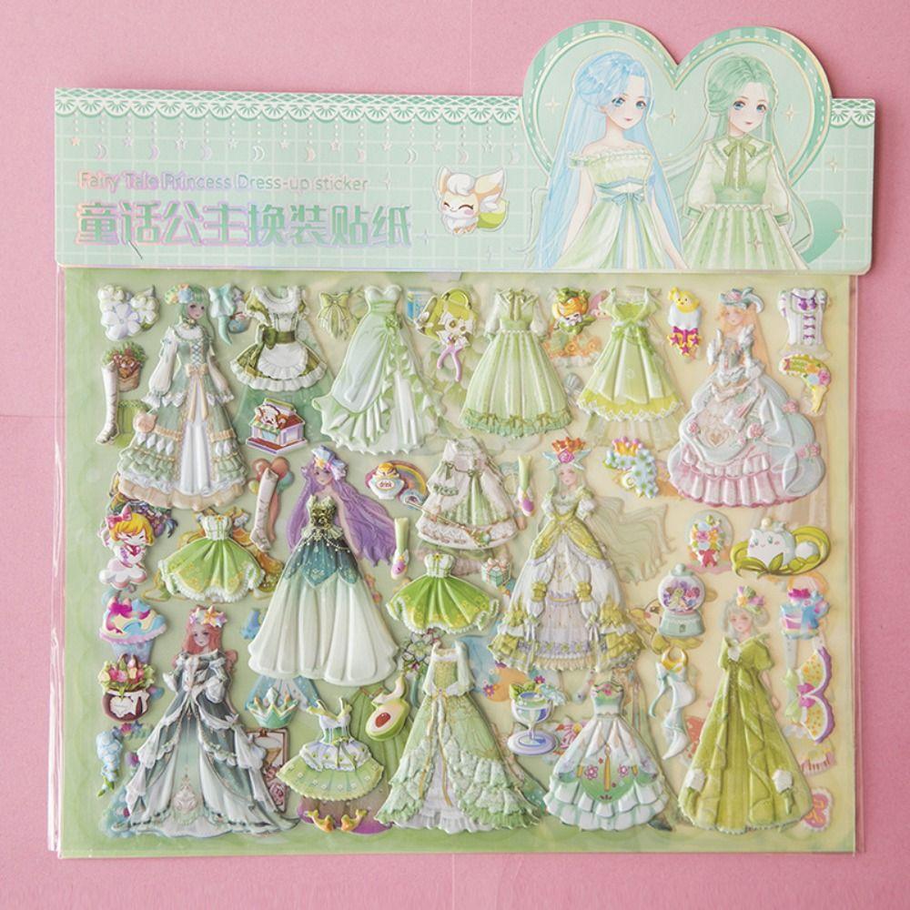 Double layer Princess Changing Sticker Dress Up Glitter Stationery Sticker  Kids