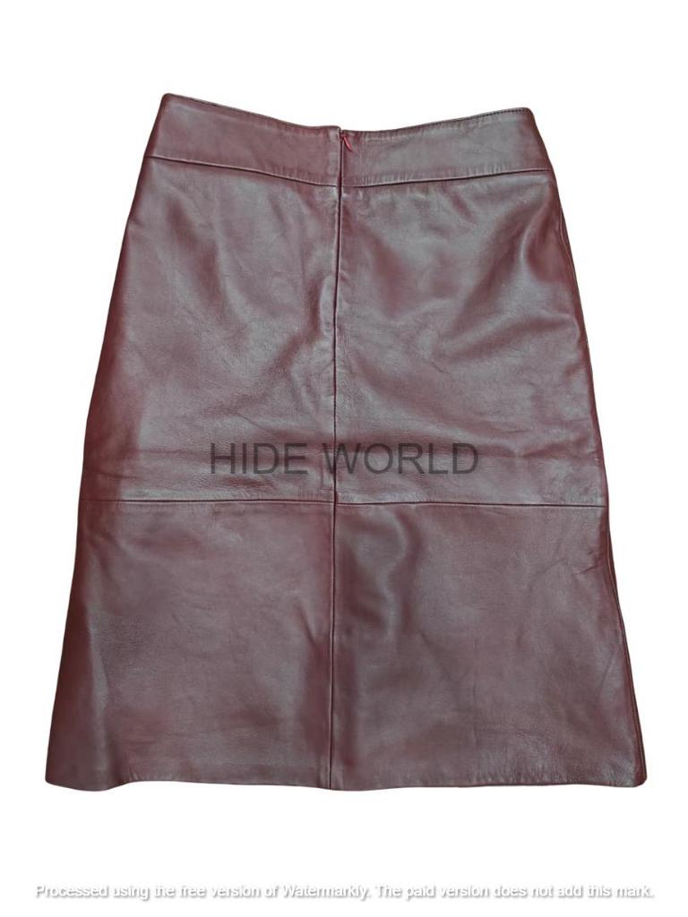 Damen Echter Burgunder Lammfell Lederrock Stylischer Gürtelrock Handgemacht Casual Wear