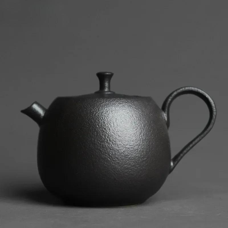 

230ml Ceramic Teapot Household Side Handle Tea Maker Chinese Retro Gilded Iron Glaze Tea Set Handmade